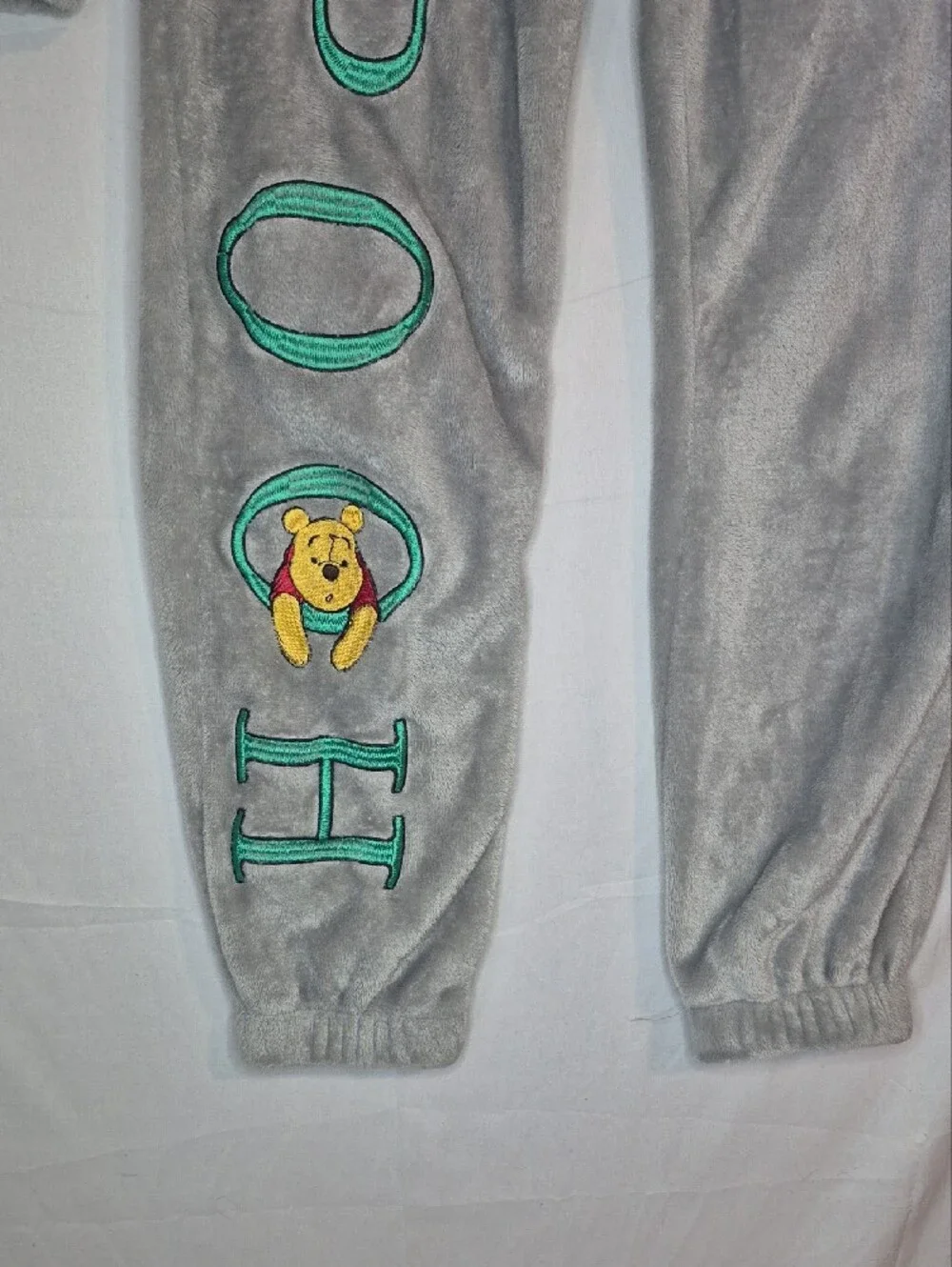 Disney Grey Plush Pooh Jogger Set with Green Embroidery